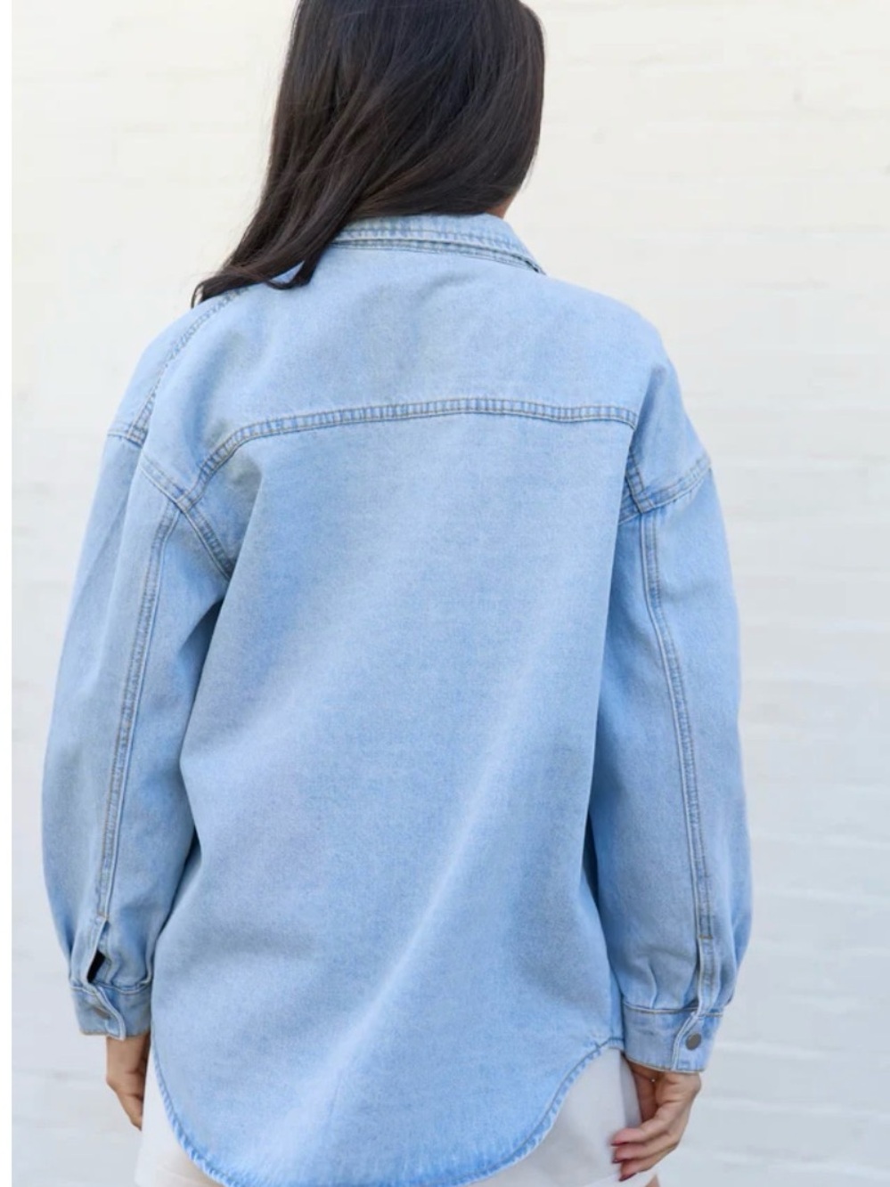 Pink Lily Light Wash Denim Button-Down Shirt - Pale Blue - Picture 3 of 6